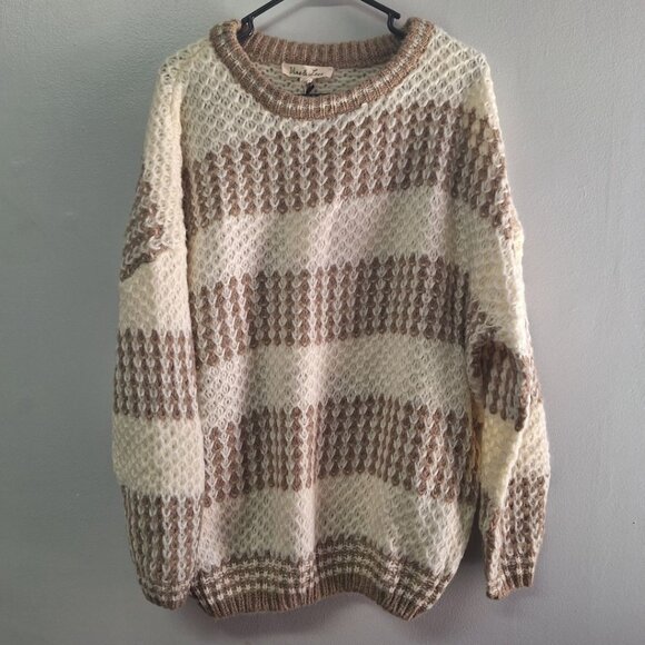 Vine and Love Boutique Chunky Knit Sweater Brown Stripes Soft Acrylic Oversized - Picture 9 of 9